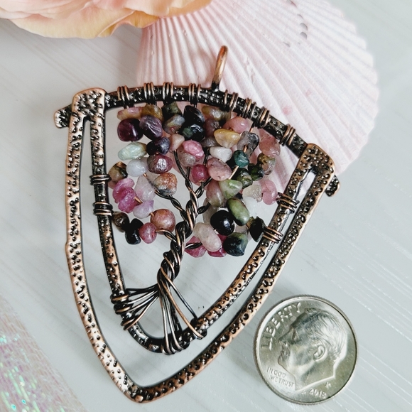 Tourmaline Amethyst Tree of Life Shield Energy Reiki Amulet Pendant *NWT - Picture 3 of 4